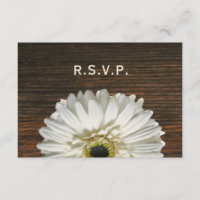 White Gerbera y Barnwood Rustic Wedding RSVP