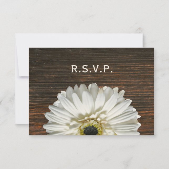 White Gerbera y Barnwood Rustic Wedding RSVP (Anverso)
