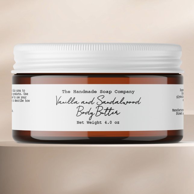 White Handwritted Typed Look Cosmetics Jar Label (Subido por el creador)