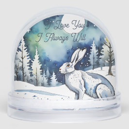 White Hare in the snow and pine trees, I Love You 