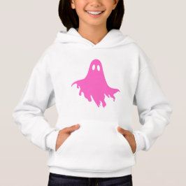 White Hoodie with Pink Ghost – Cute & Cozy Graphic