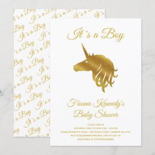 White It's a Boy Unicorn Invitación de Baby Shower