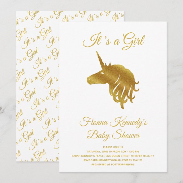 White It's a Chica Unicorn Invitación a Baby Showe (Anverso / Reverso)