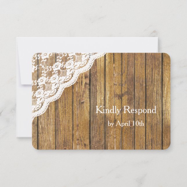 White Lace sobre la boda maderera RSVP (Anverso)