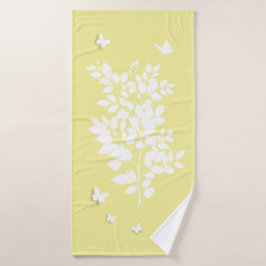 White leafy branch and butterflies in profile