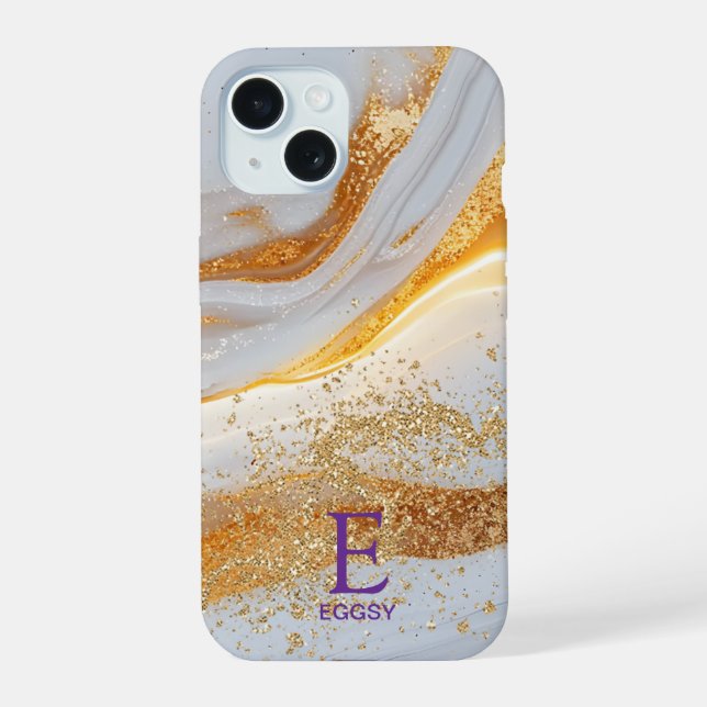 White marble chic gold glitter monogram (Reverso )