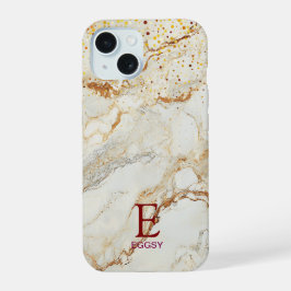 White marble chic gold glitter monogram