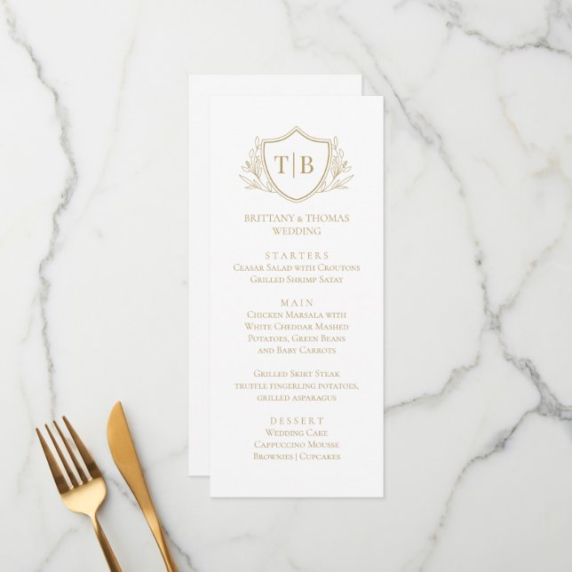 White Modern Monogram Elegant Menu  (Anverso/Reverso In Situ)