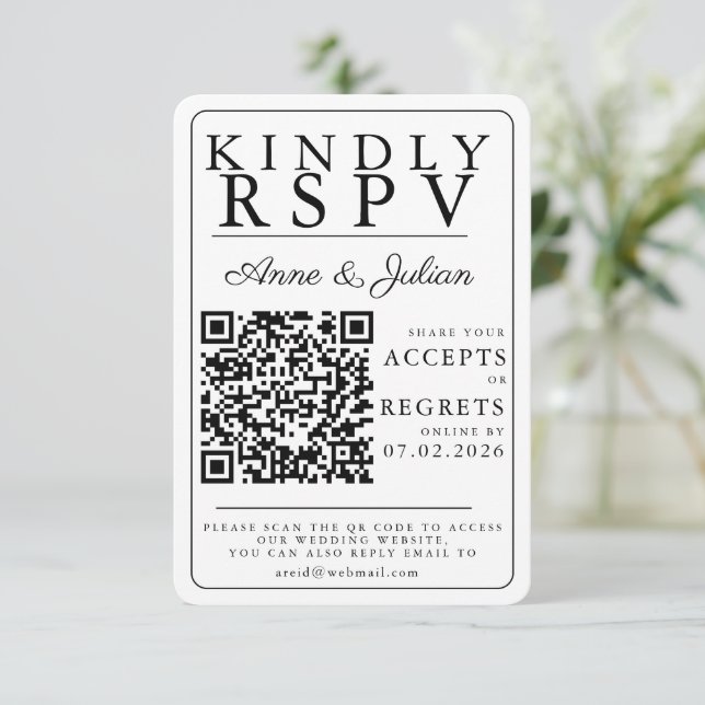 White Modern Photo RSVP Insert QR Code (Anverso de pie)