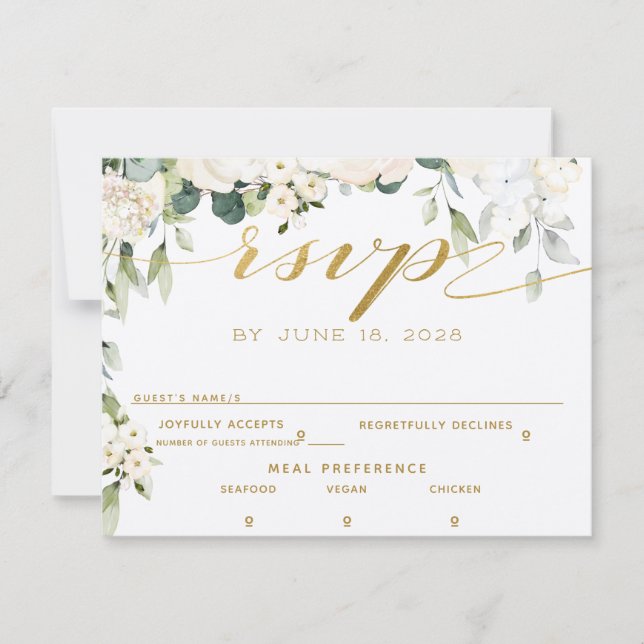 White Peony Epiphany Wedding RSVP Tarjeta trasera  (Anverso)