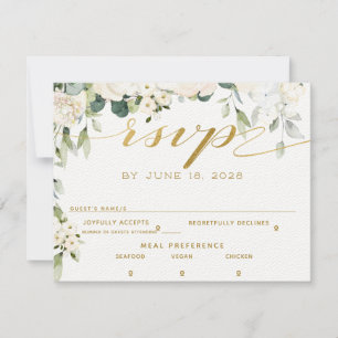 White Peony Epiphany Wedding RSVP Tarjeta trasera 