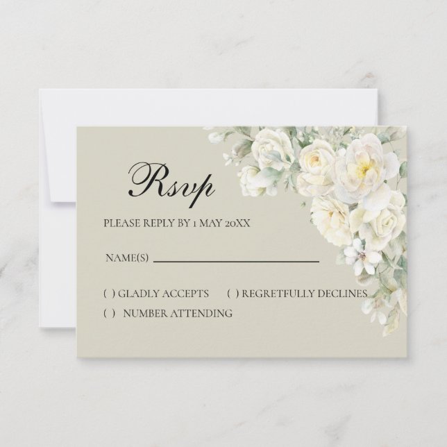 White Roses Beige RSVP card (Anverso)
