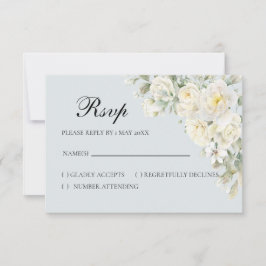 White Roses Light Blue RSVP Card