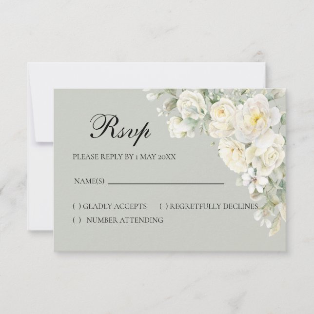 White Roses Light Green RSVP card (Anverso)