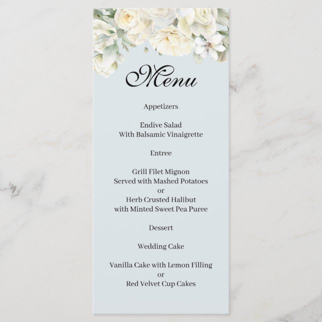 White Roses powder blue menu (Anverso)