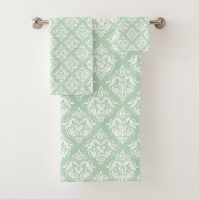 White & Sage Green Floral Damasks Pattern (In situ)