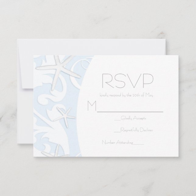 White Starfish Blue Beach Elegant Wedding RSVP (Anverso)