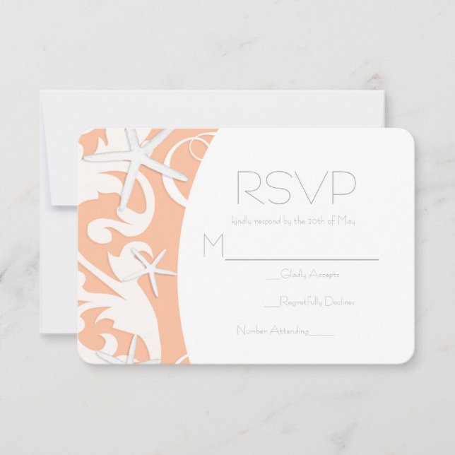White Starfish Coral Beach Elegant Wedding RSVP (Anverso)