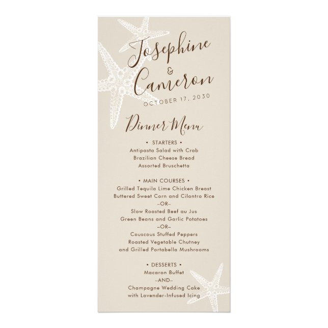 White Tan Starfish Beach Destination Wedding Menu (Frente)