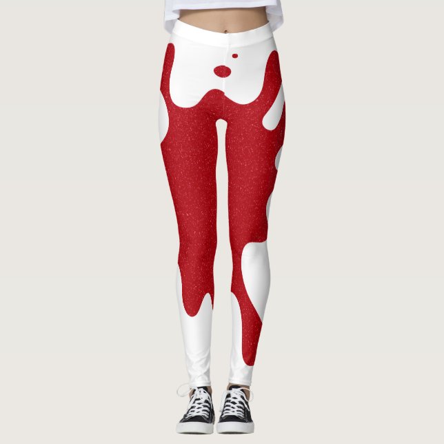 White & Tomato Red Splash Leggings – Customizable (Anverso)