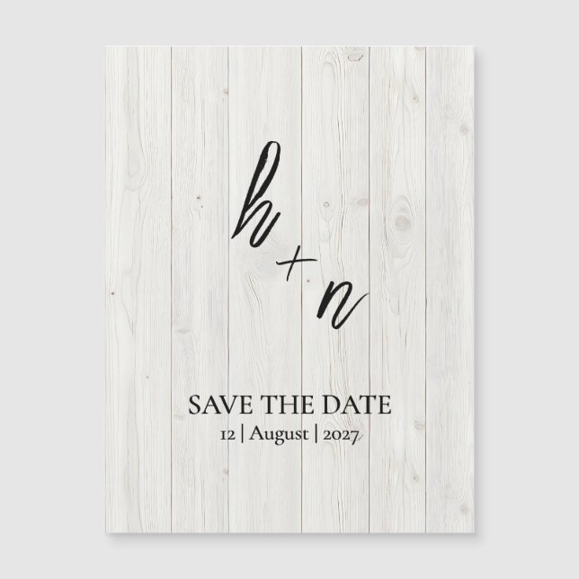 White Wood Save the Date Minimalistic Initials (Anverso)