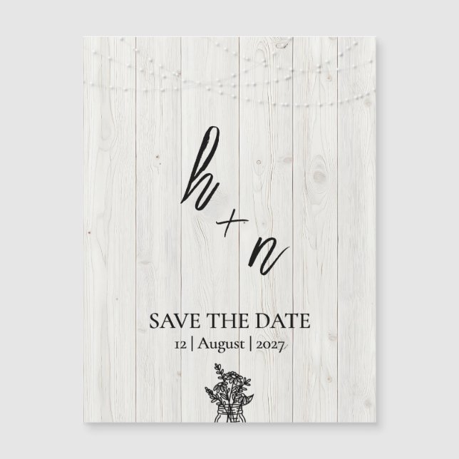 White Wood Save the Date Minimalistic Initials (Anverso)