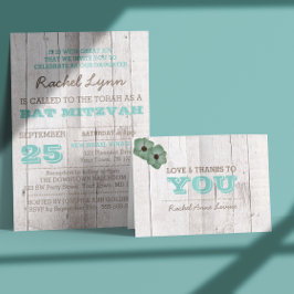 Whitewash Verde azulada Bat Mitzvah Gracias Nota