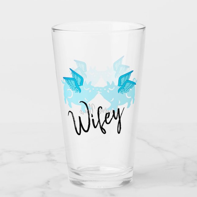 Wifey Cute Flying Pigs con Alas Azul Verde azulado (Anverso)