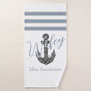 Wifey Nautical Monograma Dusty Blue Anchor Beach