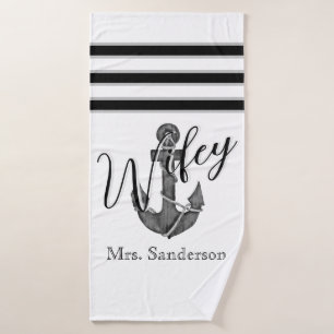 Wifey Novia Monograma Náutico Anclaje Blanco Negro