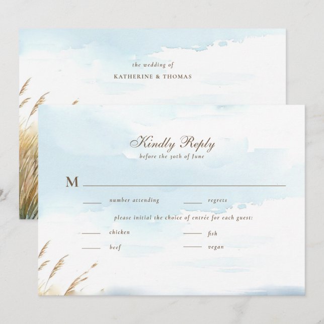 Wild Beach Fence Ocean Grass Art Boda Meal RSVP (Anverso / Reverso)