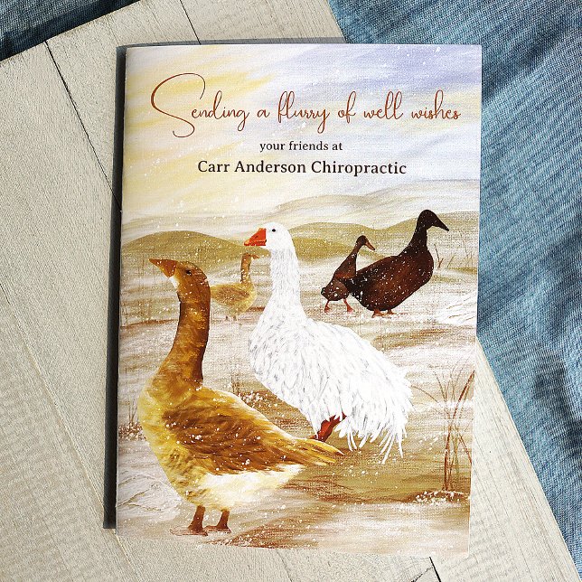 Wild Geese, tarjeta de Navidades navideños con log (company holiday cards farm wild geese christmas goose, natural brown beige white falling snow)