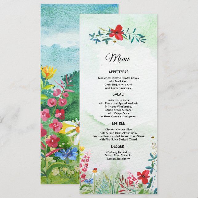 Wild Meadow | Tarjeta de menú Boda de verano de Wi (Anverso / Reverso)
