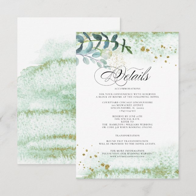 Wild Meadow | Tarjeta verde de detalles del Boda b (Anverso / Reverso)