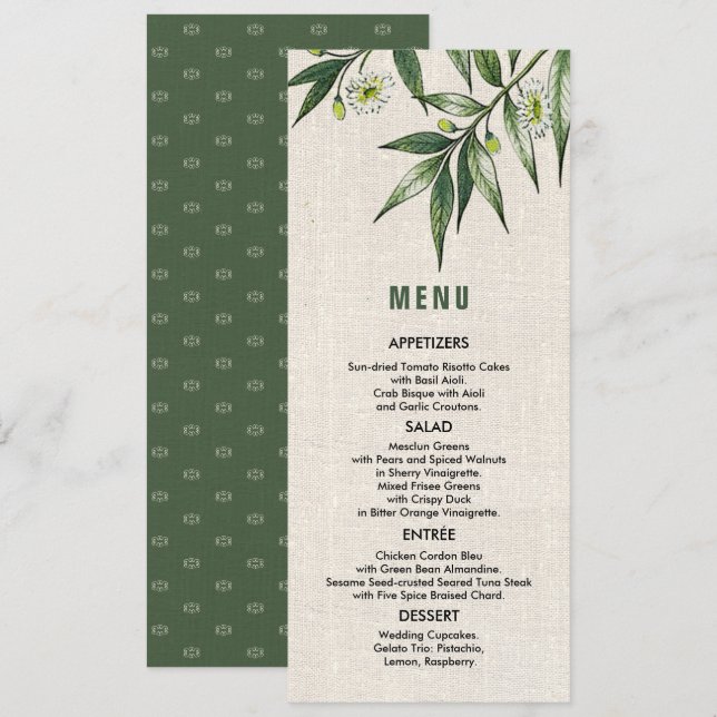 Wild Meadow | Tarjetas de menú verde Boda botánico (Anverso / Reverso)
