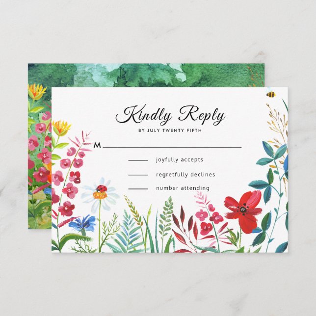 Wild Meadow | Tarjetas RSVP de bodas forestales de (Anverso / Reverso)