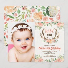 Wild one 1ª invitación de foto de cumpleaños deer