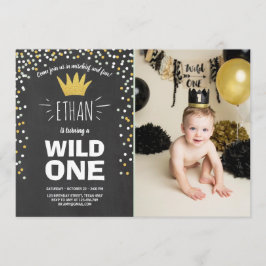 Wild One cumpleaños Invitación Boy Black Gold rúst