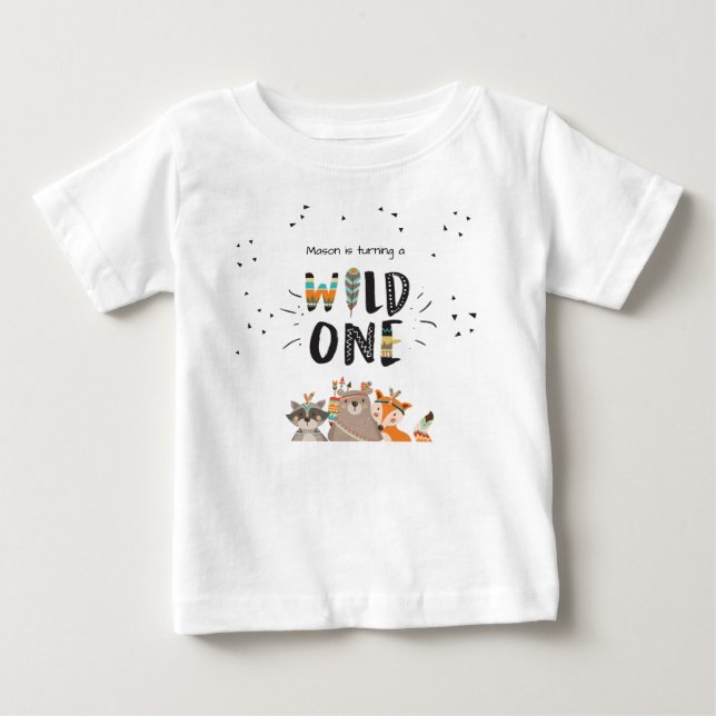 Wild One First cumpleaños Camiseta Tríbal Woodland (Anverso)