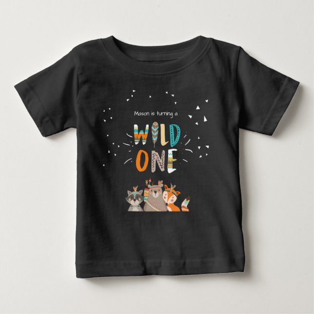 Wild One First cumpleaños Camiseta Tríbal Woodland (Anverso)