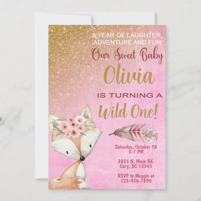 Wild One fox woodland 1ª invitación de primer cump (Anverso)