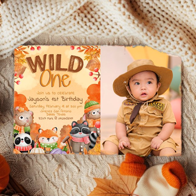 Wild One Invitación de Bosque con Foto (Wild One Woodlands Invitation with Photo)