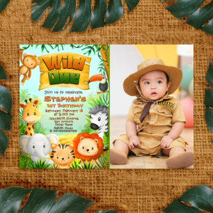 Wild One - Invitación de Safari con Animales y Fot