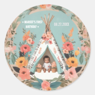 Wild One Pegatinas Floral Teepee First Birday