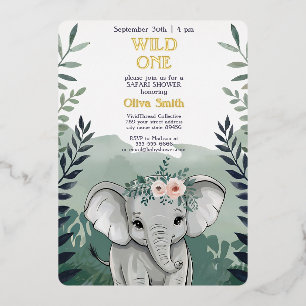 Wild One Safari Elephant Invitación a Baby Shower