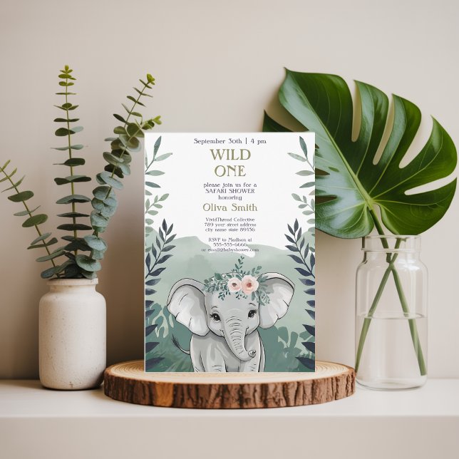 Wild One Safari Elephant Invitación a Baby Shower (Subido por el creador)