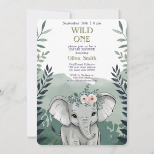 Wild One Safari Elephant Invitación a Baby Shower