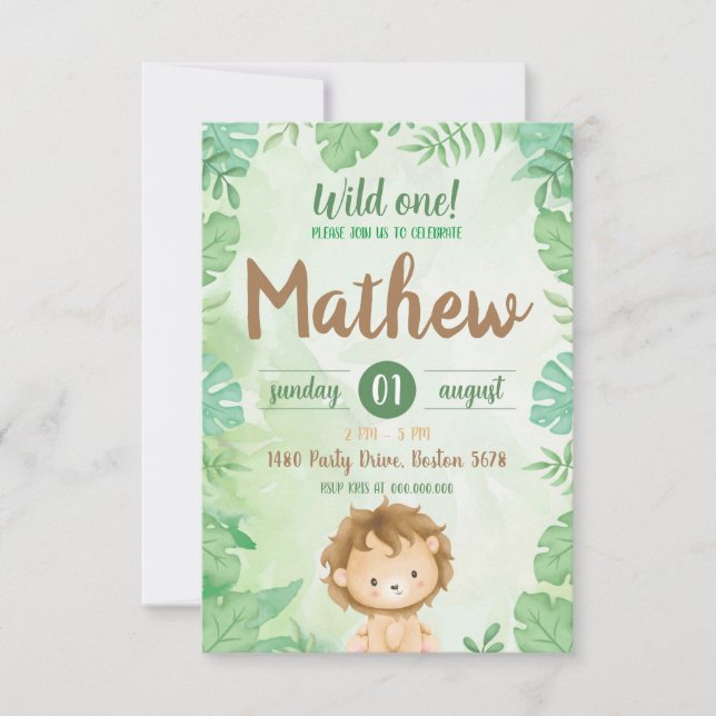 Wild One Safari Lion Invitation (Anverso)