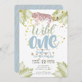 Wild One Tiger Blue Boy Invitación al primer cumpl