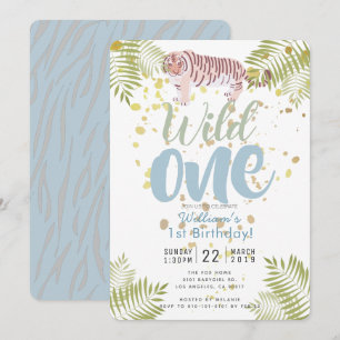 Wild One Tiger Blue Boy Invitación al primer cumpl